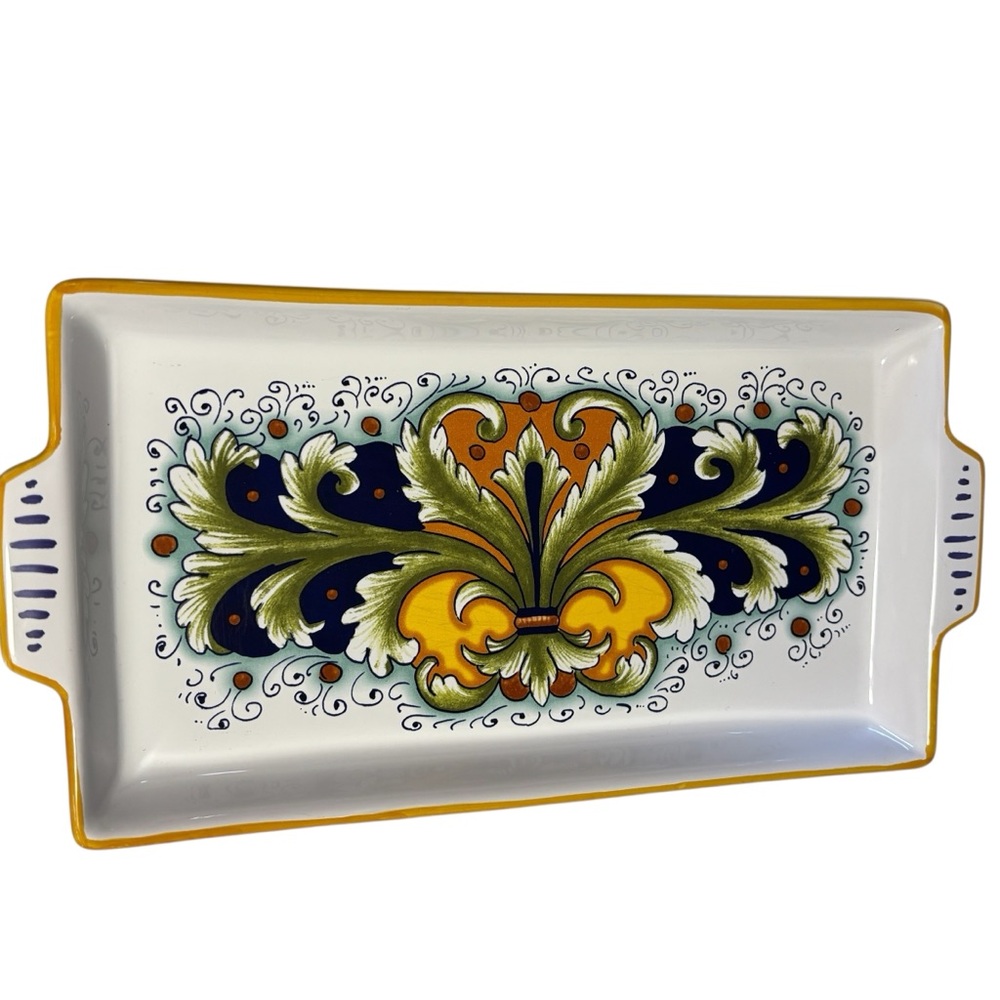Ceramica Nova Deruta Hand Painted Italy Rectangular Serving Tray Serveware
